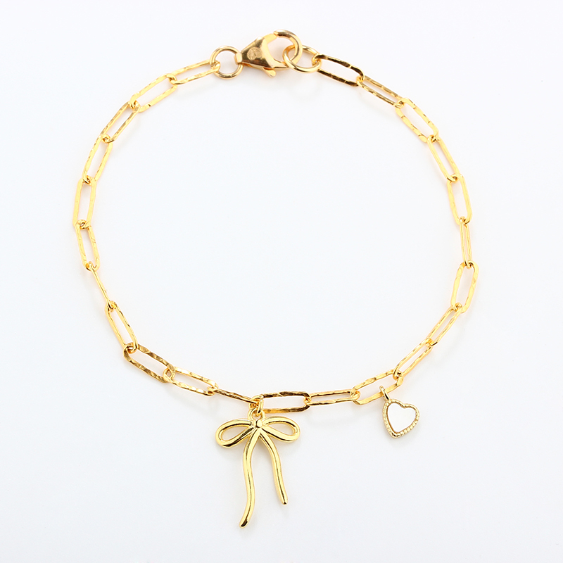 925 Sterling Silver Bow and Heart Bracelet