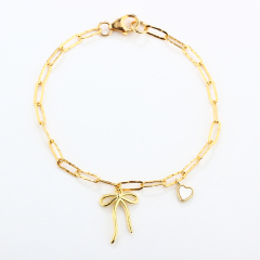 925 Sterling Silver Bow and Heart Bracelet
