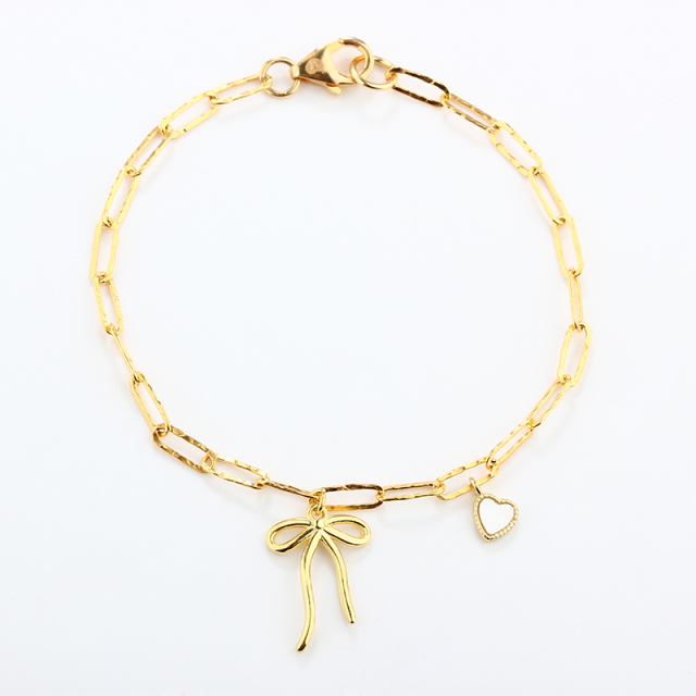 925 Sterling Silver Bow and Heart Bracelet