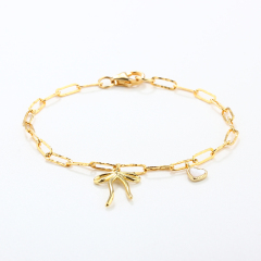 925 Sterling Silver Bow and Heart Bracelet