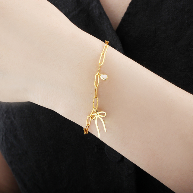 925 Sterling Silver Bow and Heart Bracelet