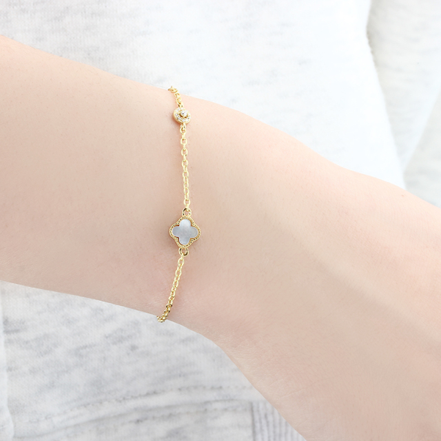 925 Sterling Silver White Mother Pearl Clover Bracelet