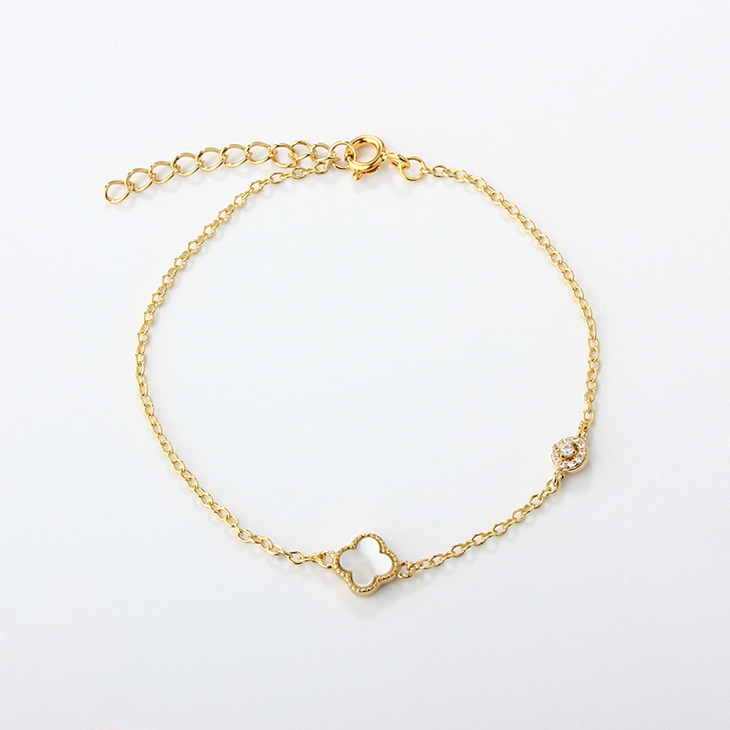 925 Sterling Silver White Mother Pearl Clover Bracelet