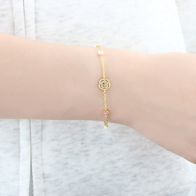 925 Sterling Silver Flower and Pearl Bracelet