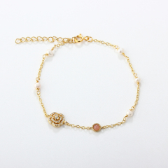 925 Sterling Silver Flower and Pearl Bracelet