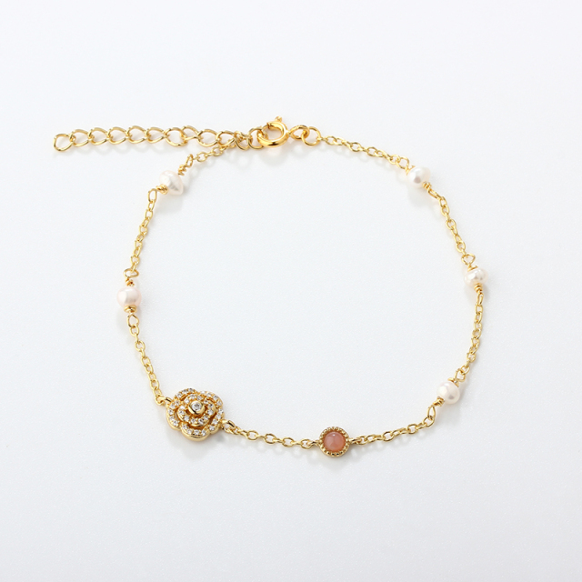925 Sterling Silver Flower and Pearl Bracelet