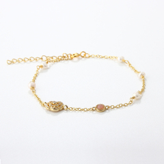 925 Sterling Silver Flower and Pearl Bracelet