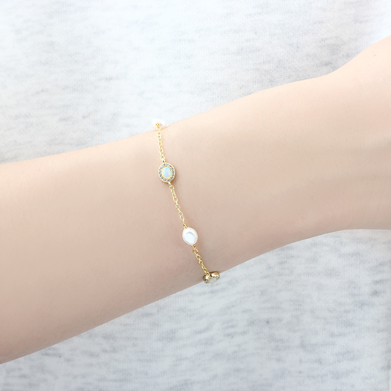 925 Sterling Silver Pearl and Opal Bracelet