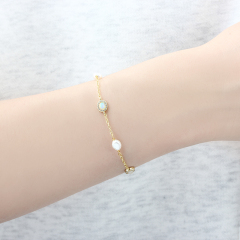 925 Sterling Silver Pearl and Opal Bracelet