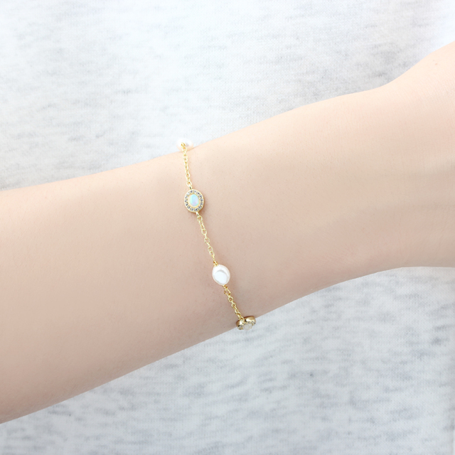 925 Sterling Silver Pearl and Opal Bracelet