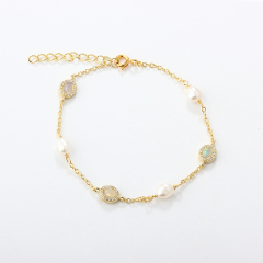 925 Sterling Silver Pearl and Opal Bracelet