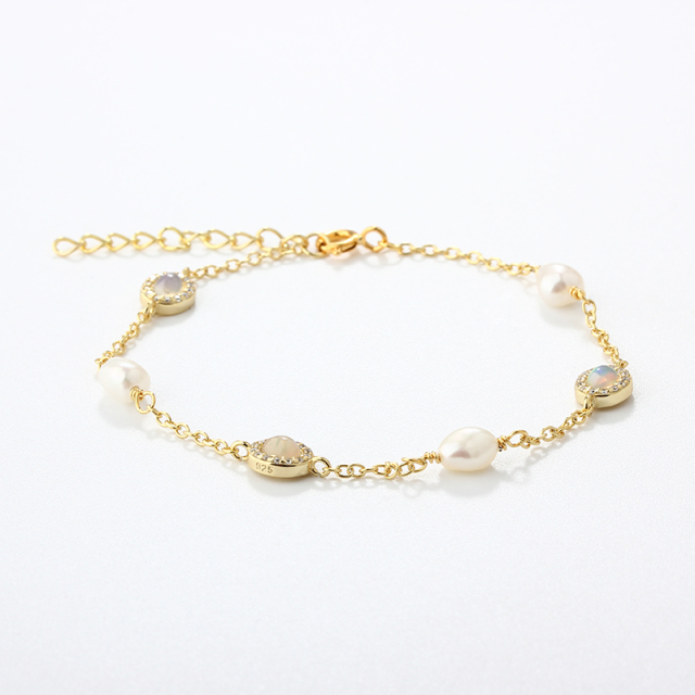 925 Sterling Silver Pearl and Opal Bracelet