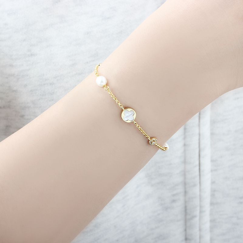 925 Sterling Silver Clover Pearl Bracelet