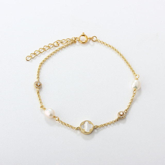 925 Sterling Silver Clover Pearl Bracelet