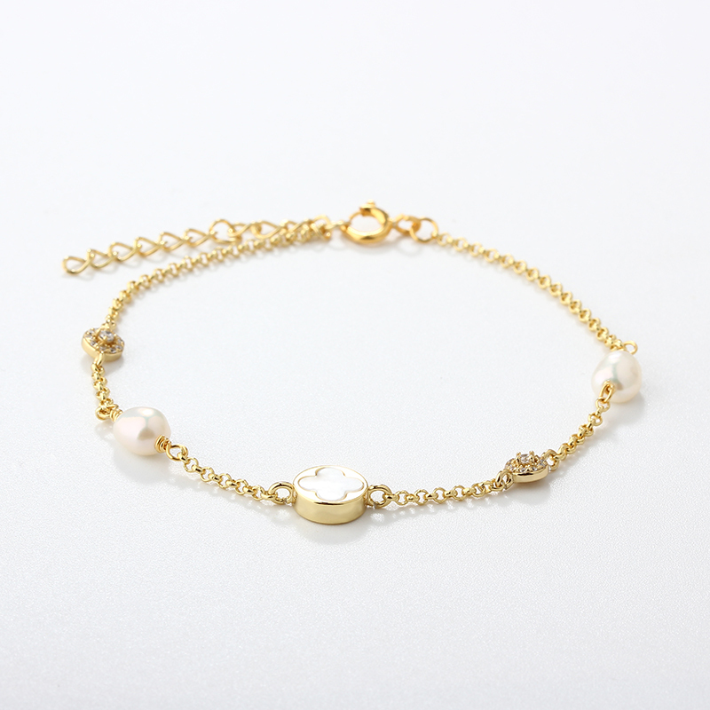 925 Sterling Silver Clover Pearl Bracelet