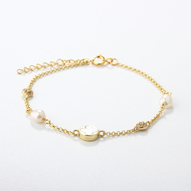 925 Sterling Silver Clover Pearl Bracelet