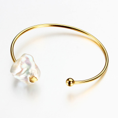 925 sterling silver Baroque pearl cuff bangle