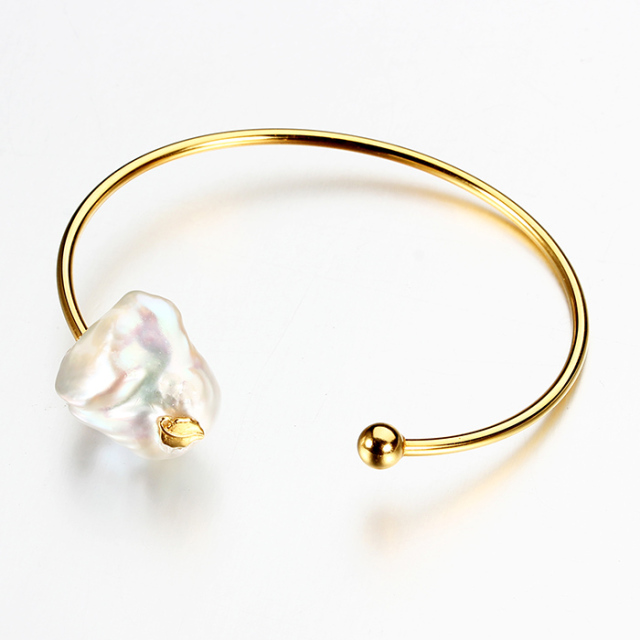 925 sterling silver Baroque pearl cuff bangle