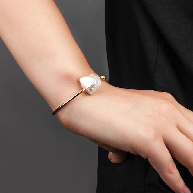 925 sterling silver Baroque pearl cuff bangle