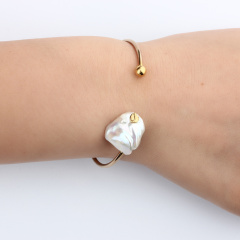 925 sterling silver Baroque pearl cuff bangle