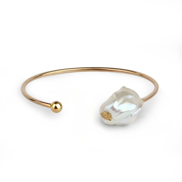 925 sterling silver Baroque pearl cuff bangle