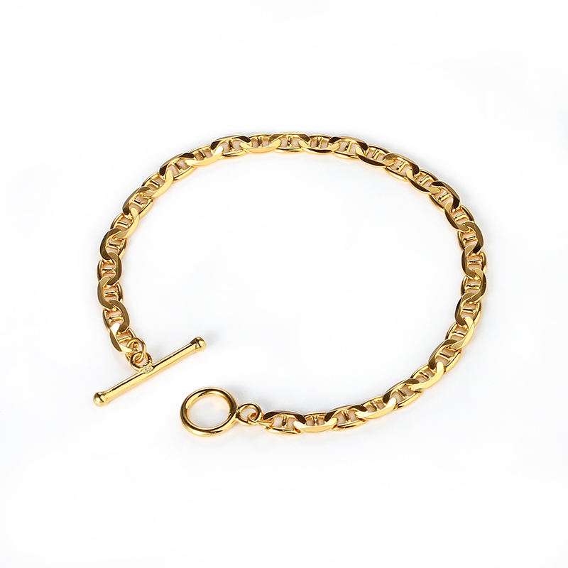 925 Sterling Silver Chunky Flat Marina Chain Bracelet