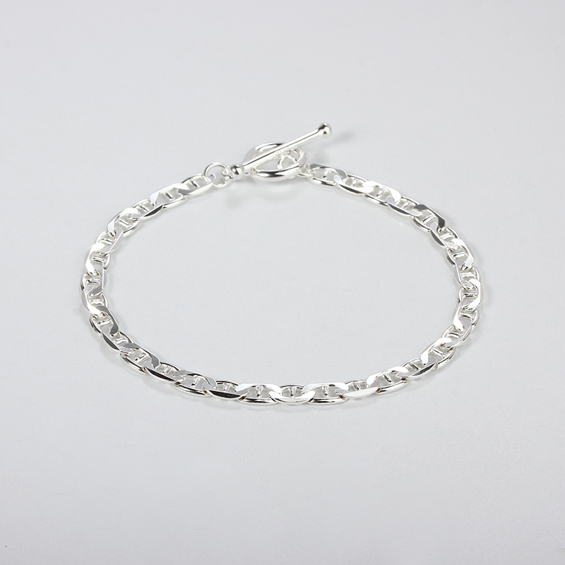 925 Sterling Silver Chunky Flat Marina Chain Bracelet