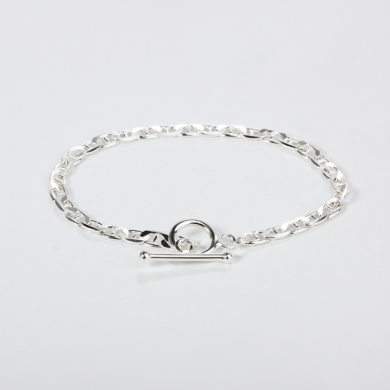 925 Sterling Silver Chunky Flat Marina Chain Bracelet