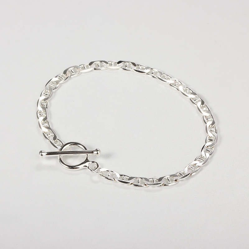 925 Sterling Silver Chunky Flat Marina Chain Bracelet