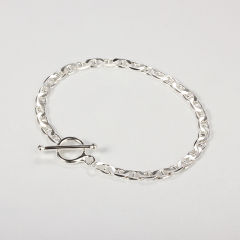925 Sterling Silver Chunky Flat Marina Chain Bracelet