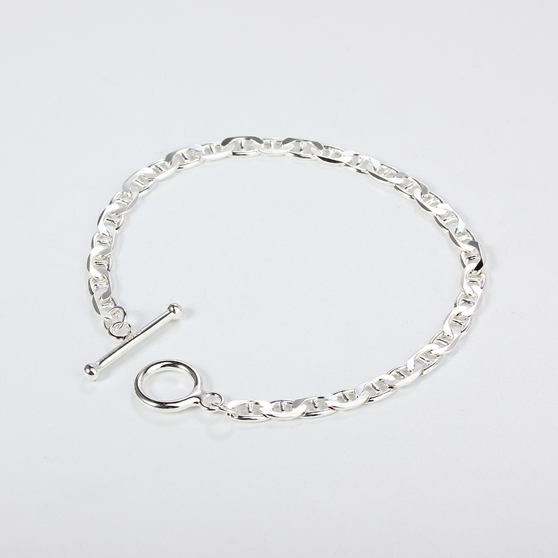 925 Sterling Silver Chunky Flat Marina Chain Bracelet