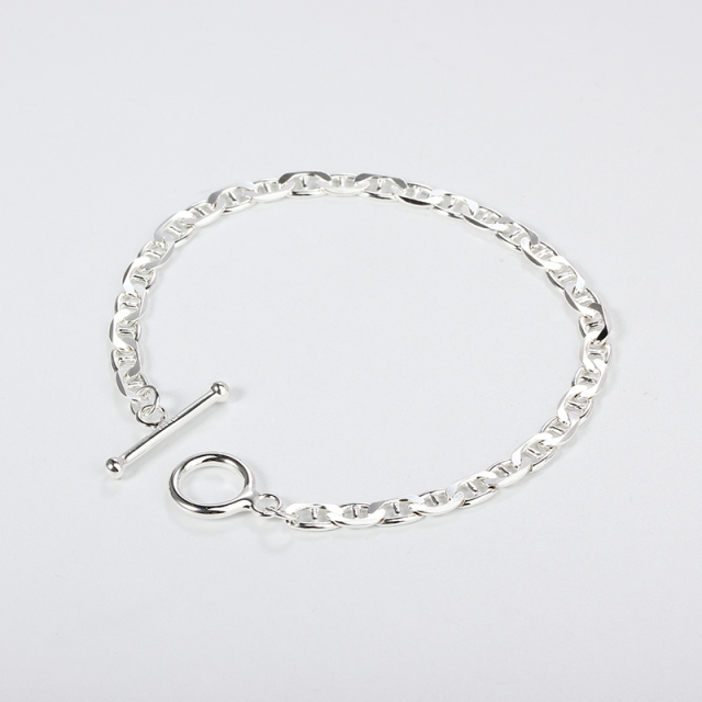 925 Sterling Silver Chunky Flat Marina Chain Bracelet