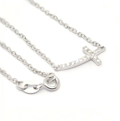 925 Sterling Silver Sideways Cross Pendant Necklace