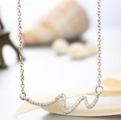 925 Sterling Silver Crystal-Encrusted Wave Pendant Necklace