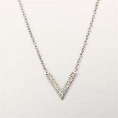 925 Sterling Silver V-Shaped Pendant Necklace with Cubic Zirconia