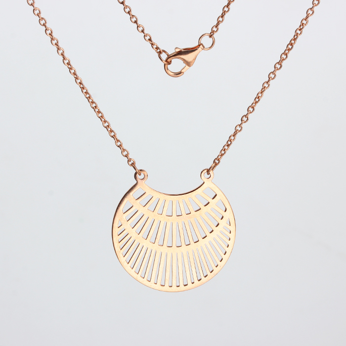 925 Sterling Silver Rose Gold Openwork Crescent Pendant Necklace