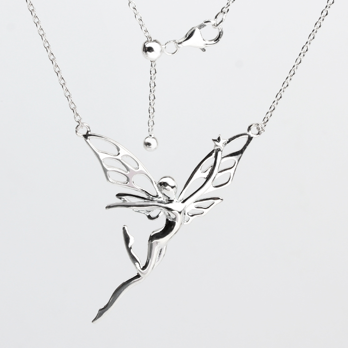 925 Sterling Silver Adjustable Fairy Pendant Necklace with Openwork Wings