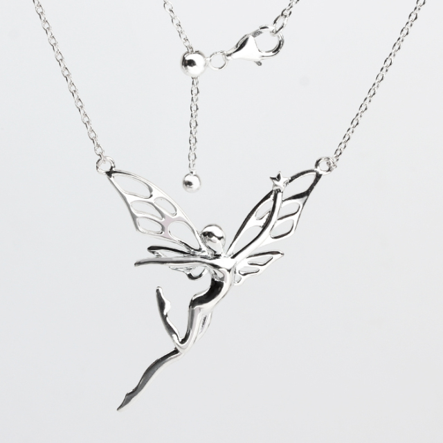 925 Sterling Silver Adjustable Fairy Pendant Necklace with Openwork Wings
