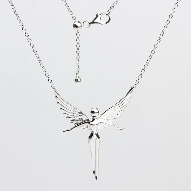 925 Sterling Silver Adjustable Angel Wings Pendant Necklace