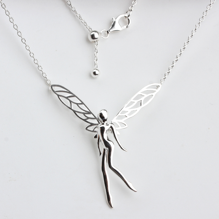 925 Sterling Silver Adjustable Fairy Pendant Necklace with Openwork Wings