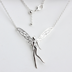 925 Sterling Silver Adjustable Fairy Pendant Necklace with Openwork Wings