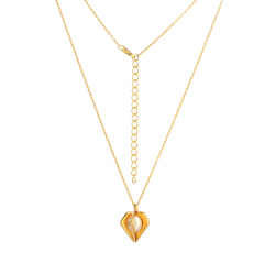 925 Sterling Silver Gold Diamond-Shaped Locket Pendant Necklace with Freshwater Pearl