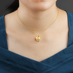 925 Sterling Silver Gold Diamond-Shaped Locket Pendant Necklace with Freshwater Pearl