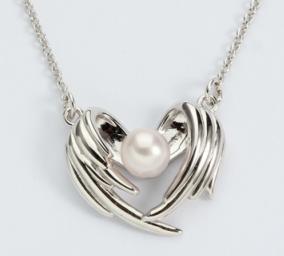 925 Sterling Silver Angel Wings Pendant Necklace with Freshwater Pearl Accent