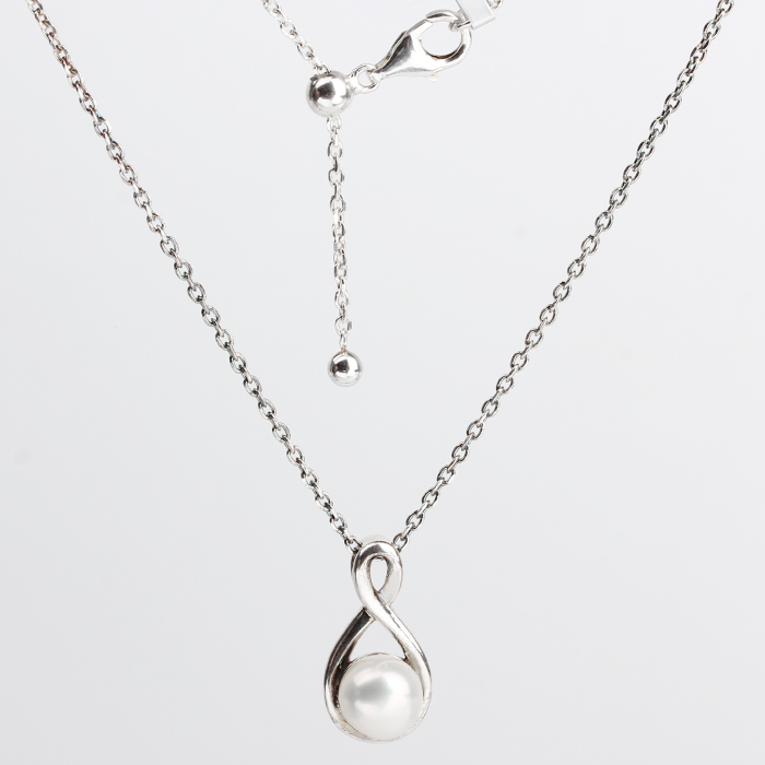 925 Sterling Silver Adjustable Infinity Pendant Necklace with Freshwater Pearl