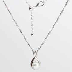 925 Sterling Silver Adjustable Infinity Pendant Necklace with Freshwater Pearl