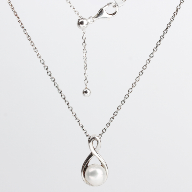 925 Sterling Silver Adjustable Infinity Pendant Necklace with Freshwater Pearl