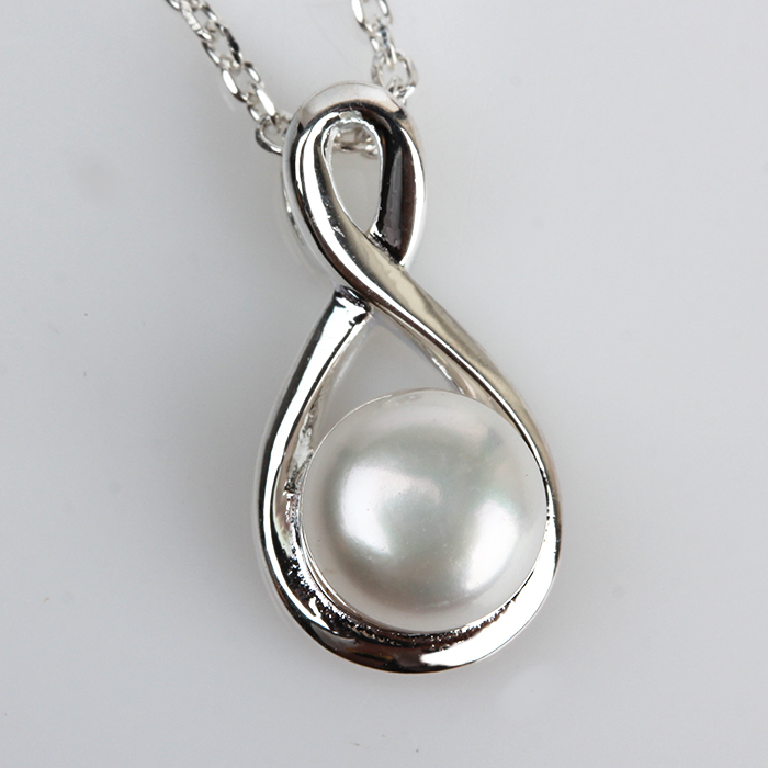 925 Sterling Silver Adjustable Infinity Pendant Necklace with Freshwater Pearl