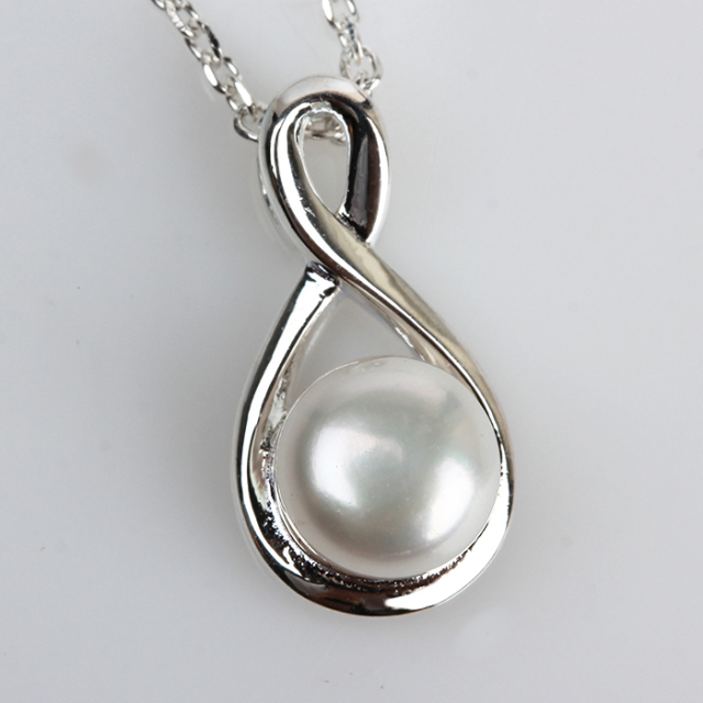 925 Sterling Silver Adjustable Infinity Pendant Necklace with Freshwater Pearl