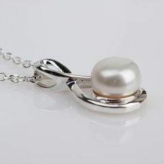 925 Sterling Silver Adjustable Infinity Pendant Necklace with Freshwater Pearl